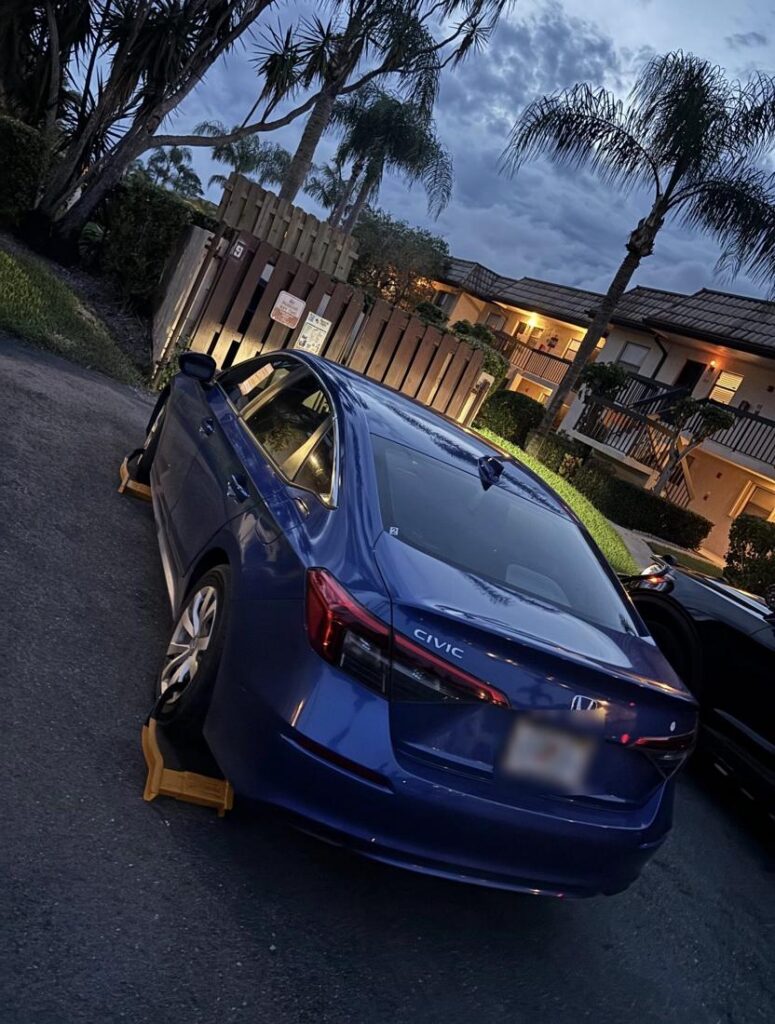 Booted sedan at dusk